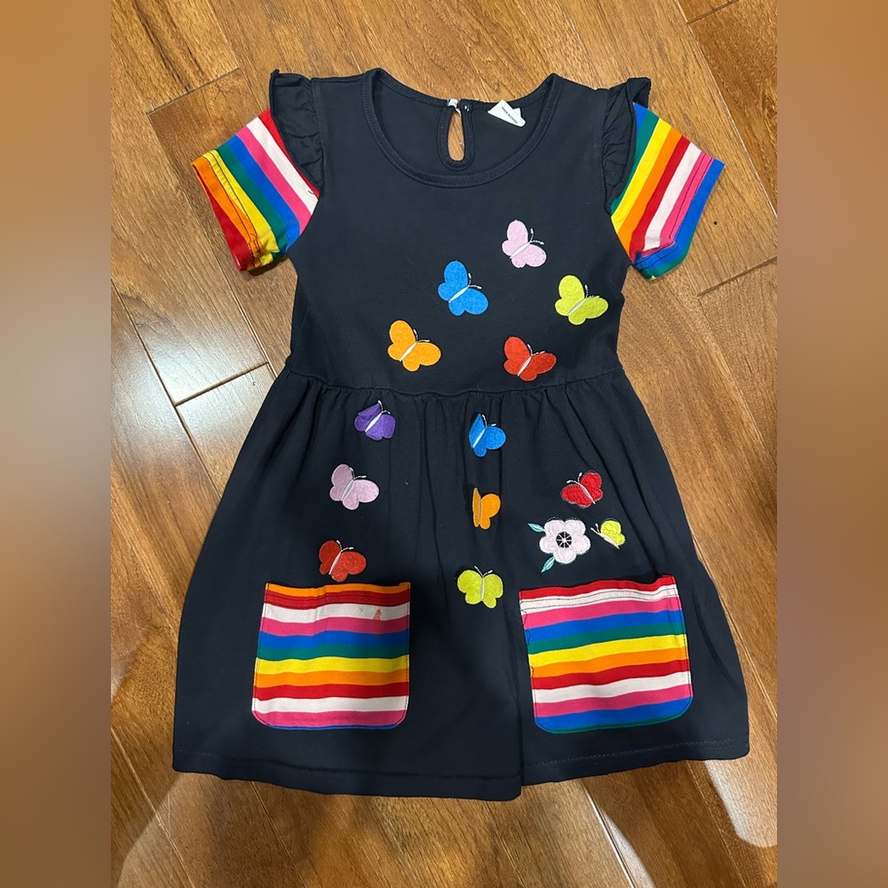 Colorful Butterfly Kids Dress with Rainbow Stripes